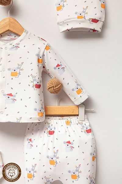 MAHFEL 100% Cotton Organic Koala Printed Newborn Hospital Discharge Set 5 Pieces
