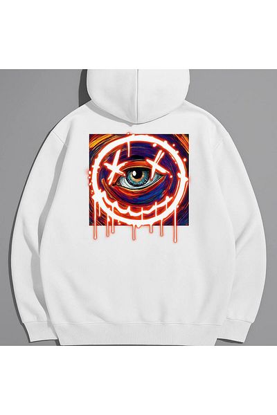 CLASSY.MODA Single Eyed Graffiti Face Patterned Hooded Sweatshirt