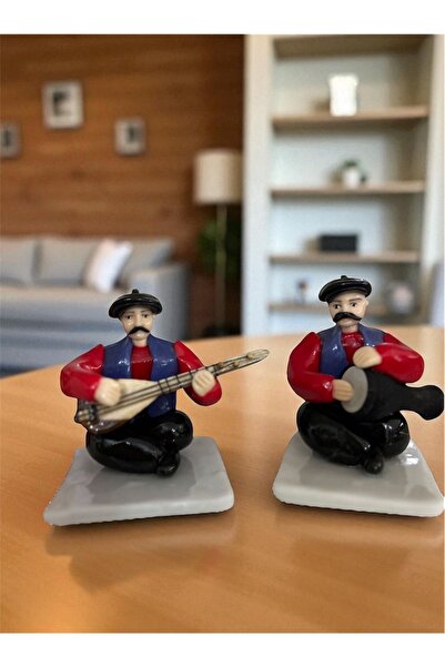 Home El Yapımı Saz ve Darbuka Çalan Biblo – Geleneksel Müzik Figürleri – Kole...