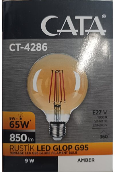 Cata CT-4286 Rustik Led Ampül E27 Duy G95 Glop Model 9 Watt Bal Cam Sarı Işık Tasarruflu Dekoratif Ampul