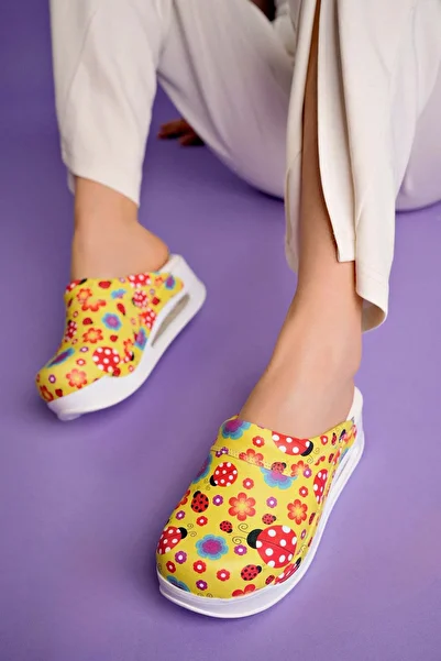 DRMOON Yellow Orthopedic Medical Clogs for Women Airmax Ladybug