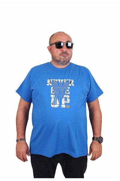 MocGrande Men's Large Size Crew Neck T-Shirt Never Give up 25182 Saks