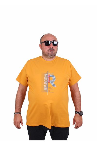 MocGrande Men's Oversized Crew Neck T-Shirt Re-Born 25185 Mustard