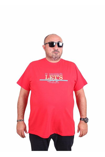 MocGrande Men's Plus Size Crew Neck T-Shirt Let's Do It 25186 Red