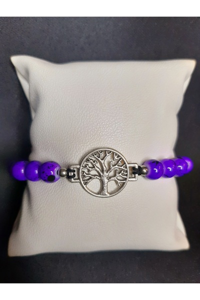 MRYart سوار من الخرز الزجاجي الأرجواني مع تفاصيل شجرة الحياة