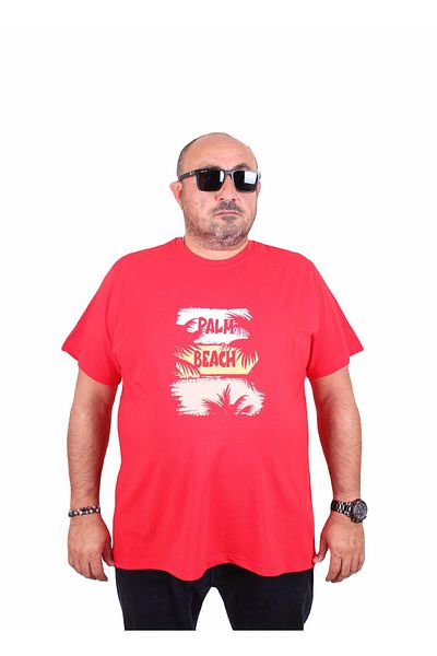 MocGrande Men's Plus Size Crew Neck T-Shirt Palm Beach 25188 Red