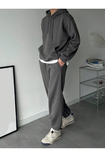 darkopia Set de trening unisex pentru bărbați și femei, fără imprimeu, de bază, supradimensionat, cu glugă, din 3 fire