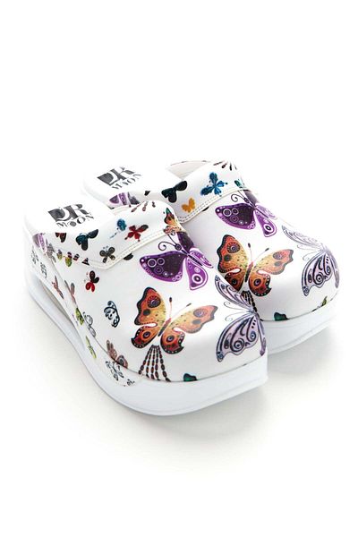 DRMOON White Orthopedic Medical Clogs for Women Airmax Multicolored Butterflies