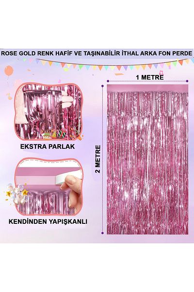 ReilaToys Rose Gold Color Extra Metallized Shiny Fringed Background Curtain Imported A Quality 1x2 Meters