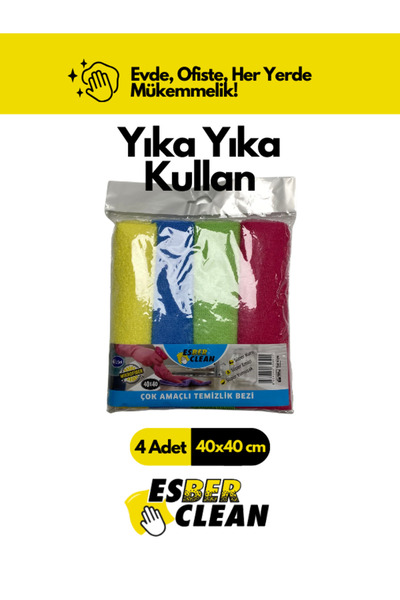 ESBER CLEAN 40X40 CM MİKROFİBER TEMİZLİK BEZİ 4’LÜ - 4 RENK - 170 GSM