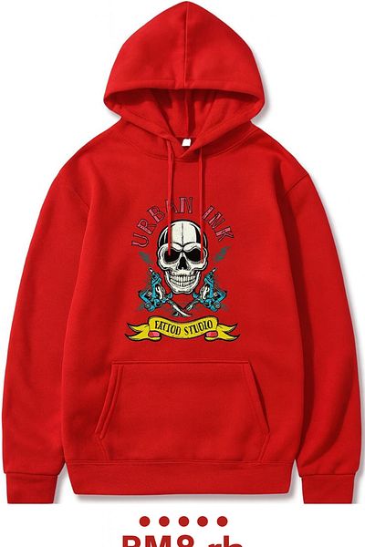 CLASSY.MODA Skull and Tattoo Machine Pattern Hooded Sweatshirt