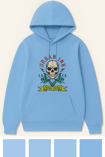 CLASSY.MODA Skull and Tattoo Machine Pattern Hooded Sweatshirt