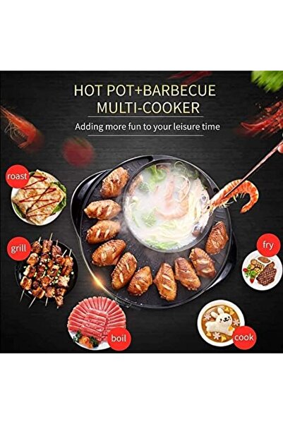 Generic 3 in 1 Electric BBQ Grill Indoor Hot Pot 2000W Non-Stick Baking Pan Separate Dual Seperate