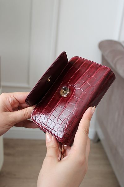 Mimoza Women's Two Compartment Zippered Wallet Crocodile Pattern