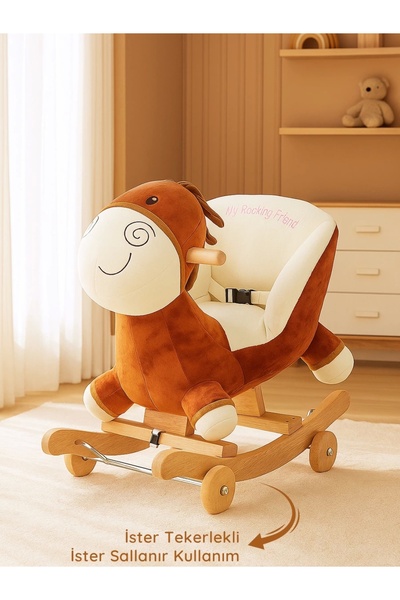 Babyklas Tekerlekli ve Sallanan Peluş Eşek Oyuncak | Kahve