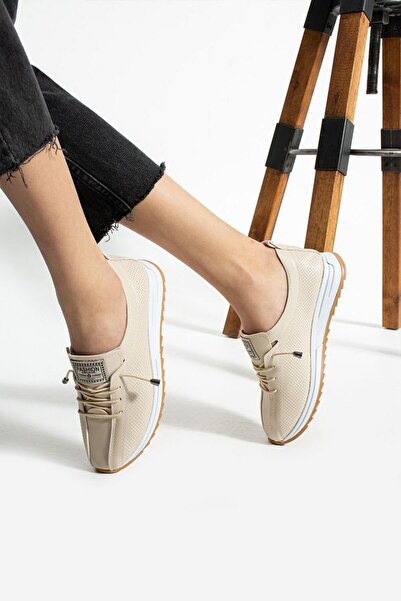 Çizmeli Kedi White Lace-Up Sneakers Comfort Soft Sole Lace-Up Snekaer