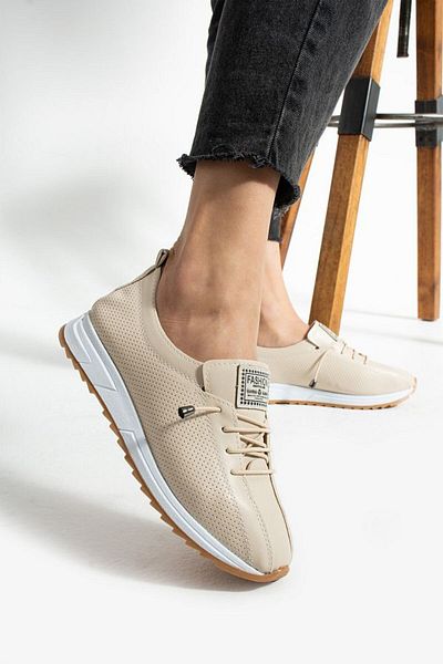 Çizmeli Kedi White Lace-Up Sneakers Comfort Soft Sole Lace-Up Snekaer