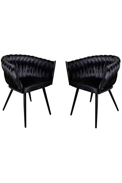 Kardett Set 2 Scaune tip fotoliu negre din catifea pentru living sau birou, d...