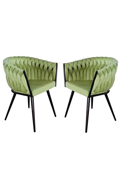 Kardett Set 2 Scaune, fotolii din catifea verde pentru living, bucătărie sau birou, modern, picioare metal