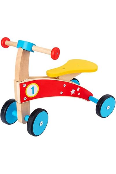 Kardett Wooden Bicycle for Children 2-4 Years Old, Ride-On with 4 Wheels, Sporty Look, Toy for E