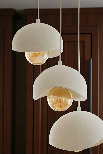 DNRYSL Beton Görünümlü İskandinav Bohem Tarz 3’lü Sarkıt Avize, Modern Minimal Tasarım, Rustik Ampul Dahil