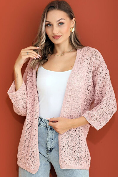 Ottawe Regular Fit Çeyrek Kollu Düşük Omuz Ajur Delikli V Yakalı Casual Kapam...