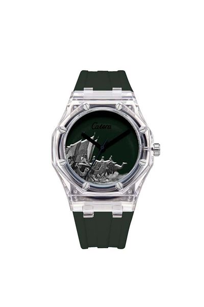 catera Men's watch, transparent, olive green