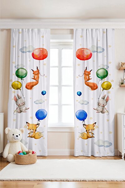EVPANYA Colorful Balloon Flying Animals Patterned Children's Baby Room Background Curtain (Single Wing Pricing)