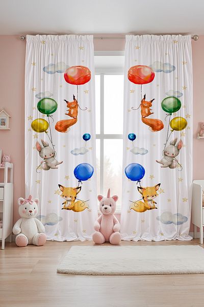 EVPANYA Colorful Balloon Flying Animals Patterned Children's Baby Room Background Curtain (Single Wing Pricing)