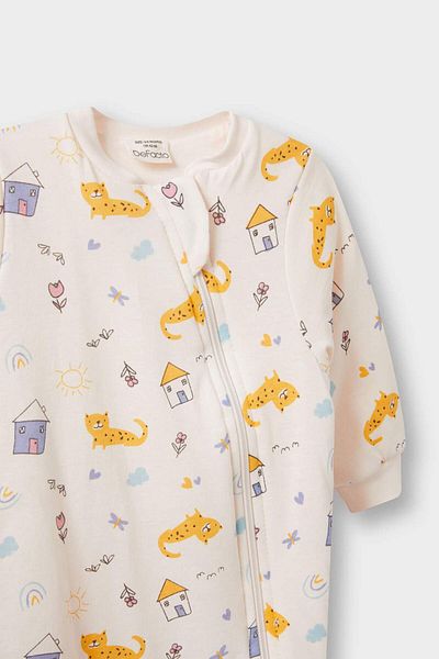 DeFacto Baby Girl Newborn 1 Tog Fiber Pattern Zipper Combed Cotton Long Sleeve Romper F2189A525Au