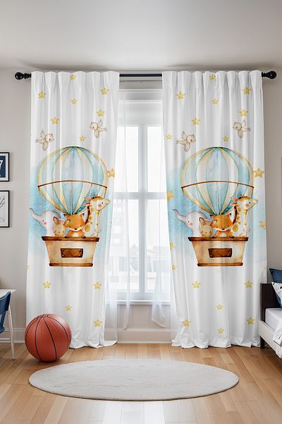 EVPANYA Flying Balloon Safari Patterned Children's Baby Room Background Curtain (Single Wing Pricing)