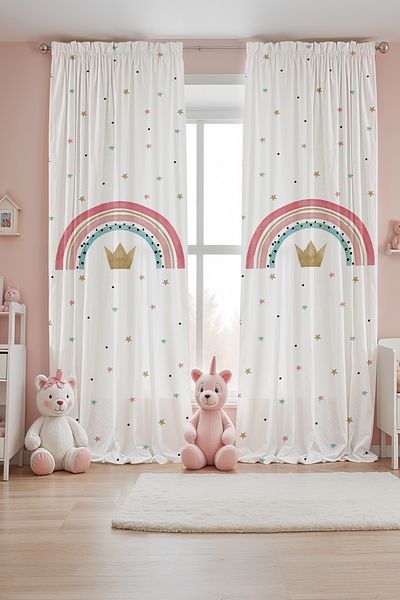 EVPANYA Starry King Crown Patterned Children's Baby Room Background Curtain (Single Wing Pricing)