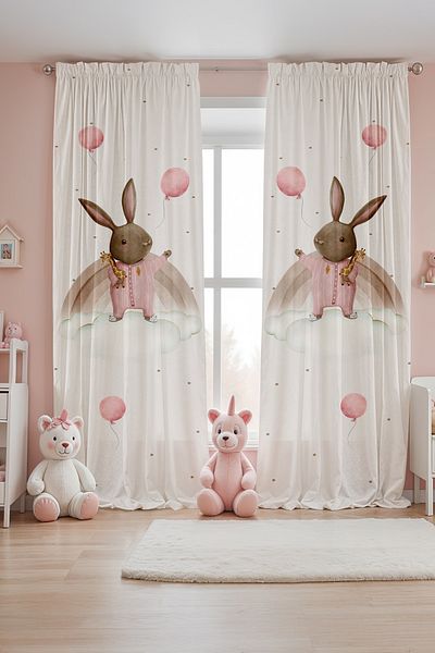 EVPANYA Giraffe Toy Rabbit Patterned Children's Baby Room Background Curtain (Single Wing Pricing)