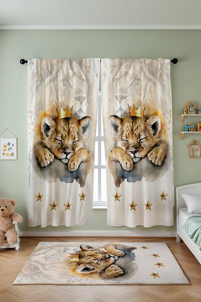 EVPANYA Baby Sleeping Lion Patterned Children's Baby Room Background Curtain (Single Wing Pricing)