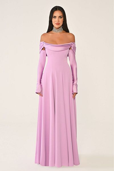 ALFABETA Elegant long evening dress with lapel detail, short sleeves and long sleeves
