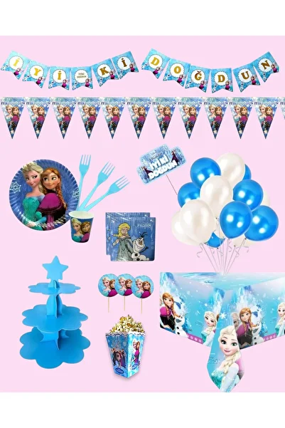 Evabrite Frozen Elsa Birthday Party Set - Girl's Birthday Party Decorations for 32 People