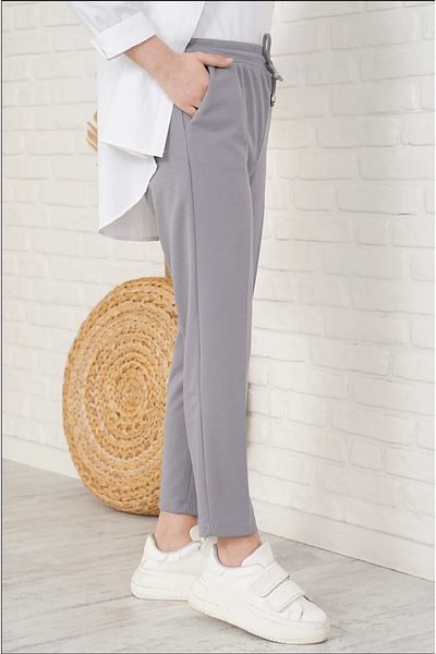 AYHAN AYDIN Women's Light Gray Ankle Length Pants with Elastic Waist