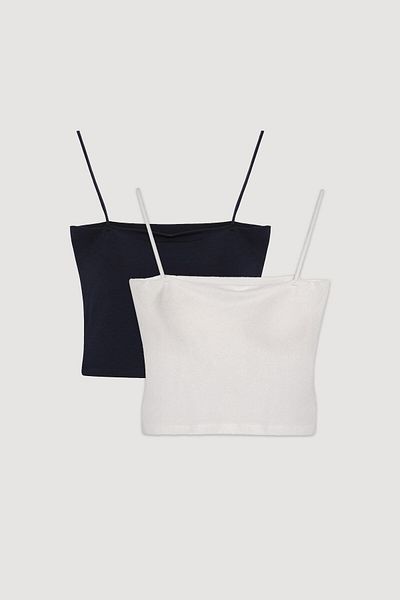 Quzu Modal Strap Crop Basic Undershirt 2 Pack Ecru-Navy Blue