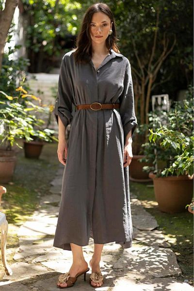 Betimoda Women's Modal Long Shirt Dress Anthracite