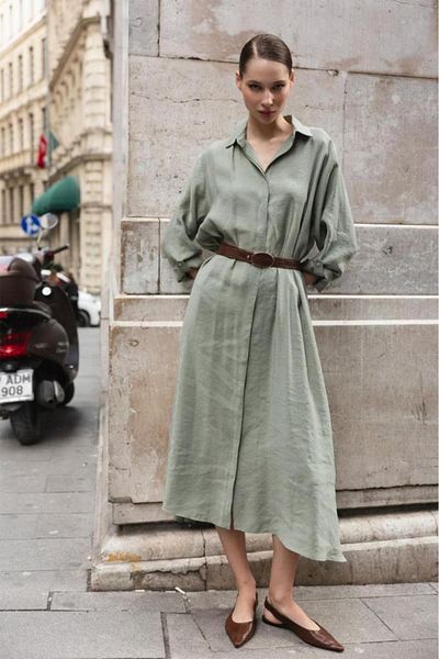 Betimoda Women's Modal Long Shirt Dress Green