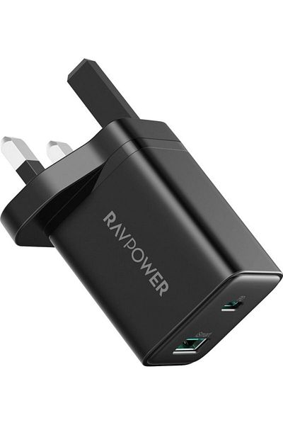 RavPower Wall Charger 30W with Type-C and USB Ports - Black