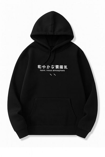 CLASSY.MODA Japanese Text Printed Hooded Sweatshirt