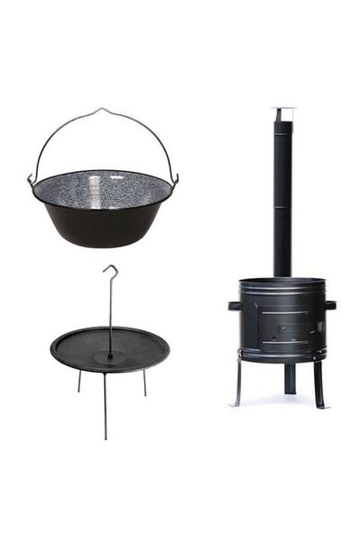 Mercaton Stove, with enameled cauldron 30 L, cast iron disc 50 cm, downpipe, elbow, 50×67 cm