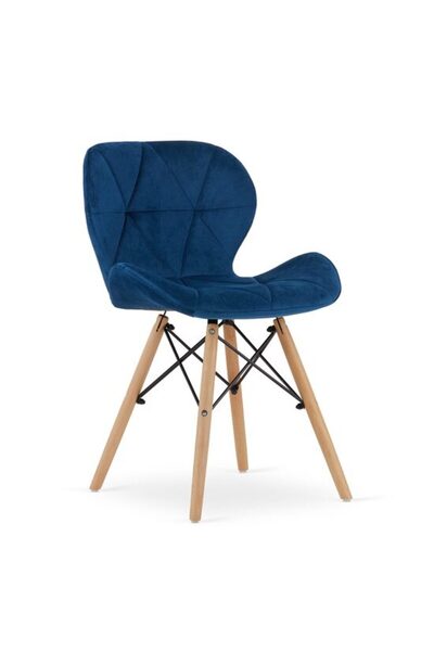 Mercaton Scaun în stil scandinav, Mercaton, Lago, catifea, lemn, bleumarin, 4...