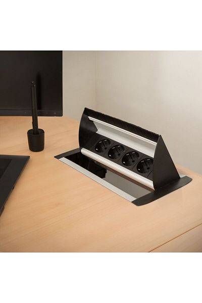 Mercaton 4-socket, built-in and foldable distributor with child protection, Aluminum housing