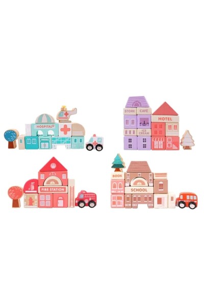 Import LEANToys Wooden puzzle city set for children, blocks with numbers and letters, 135 pcs MCT 9830