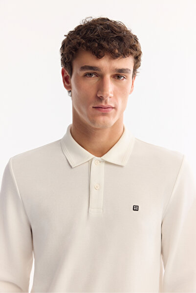 Avva Men's Ecru Polo Neck Plain Long Sleeve Sweatshirt B001080
