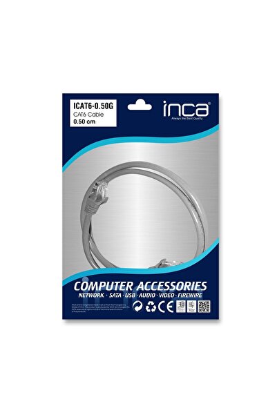 Inca Icat6-0,50g 0,50mt 24awg Cat6 Utp Patch Kablo Gri