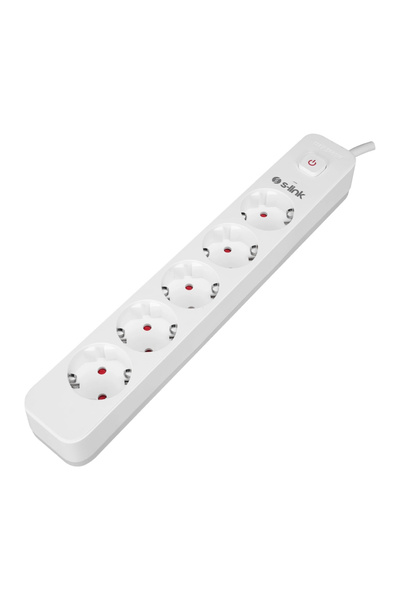 OEM S-LINK SPG501S، 5 مقابس، مقبس محمي من زيادة التيار، كابل 1.5 متر، 750 جول (أبيض) 100% نحاس