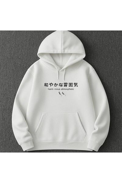 CLASSY.MODA Japanese Text Printed Hooded Sweatshirt